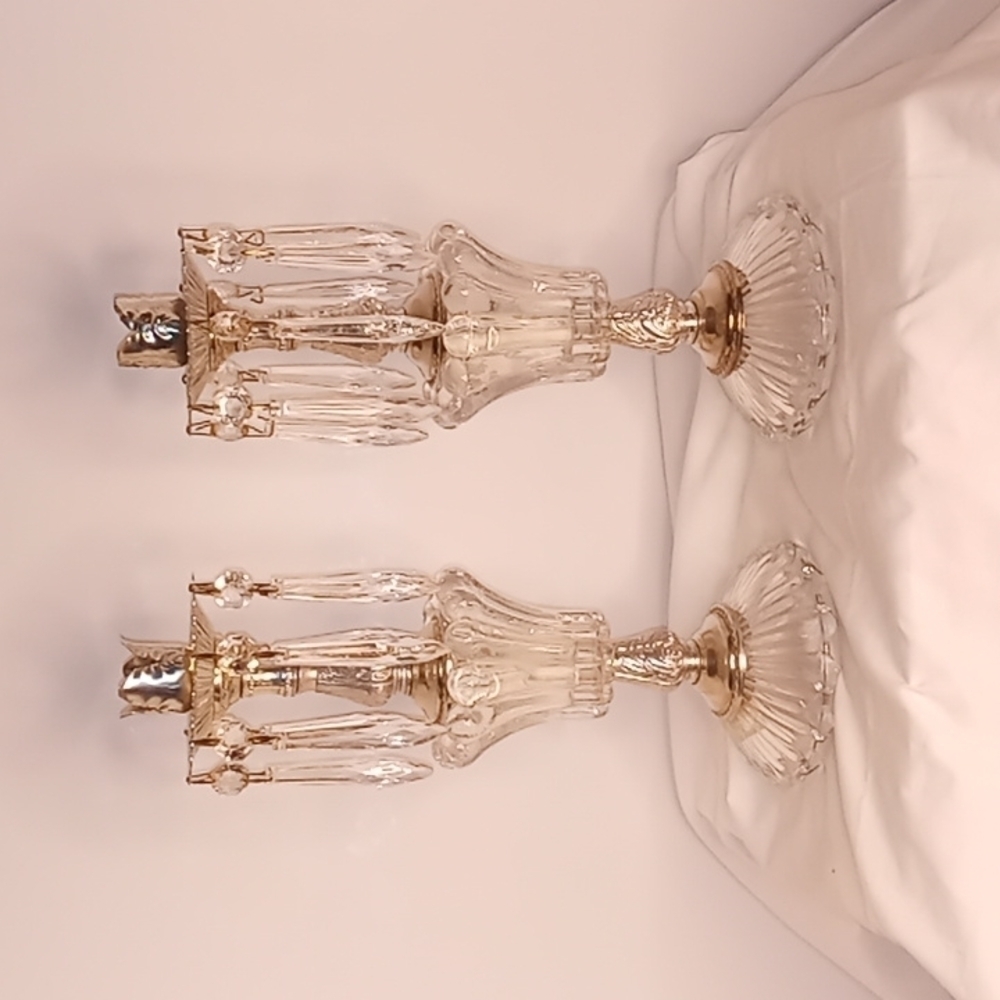 Pair Vintage Michelotti Crystal Chandelier Candlesticks / Unwired Lamps